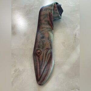 Vtg 1986 Ralph Marlin Muskie Fish Tie • Gorpcore Retro 80s Novelty Skinny Tie